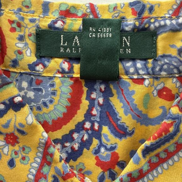 Lauren Ralph Lauren Paisley Button-Up Shirt Yellow Cotton Boho Retro Women's XS - Picture 6 of 12